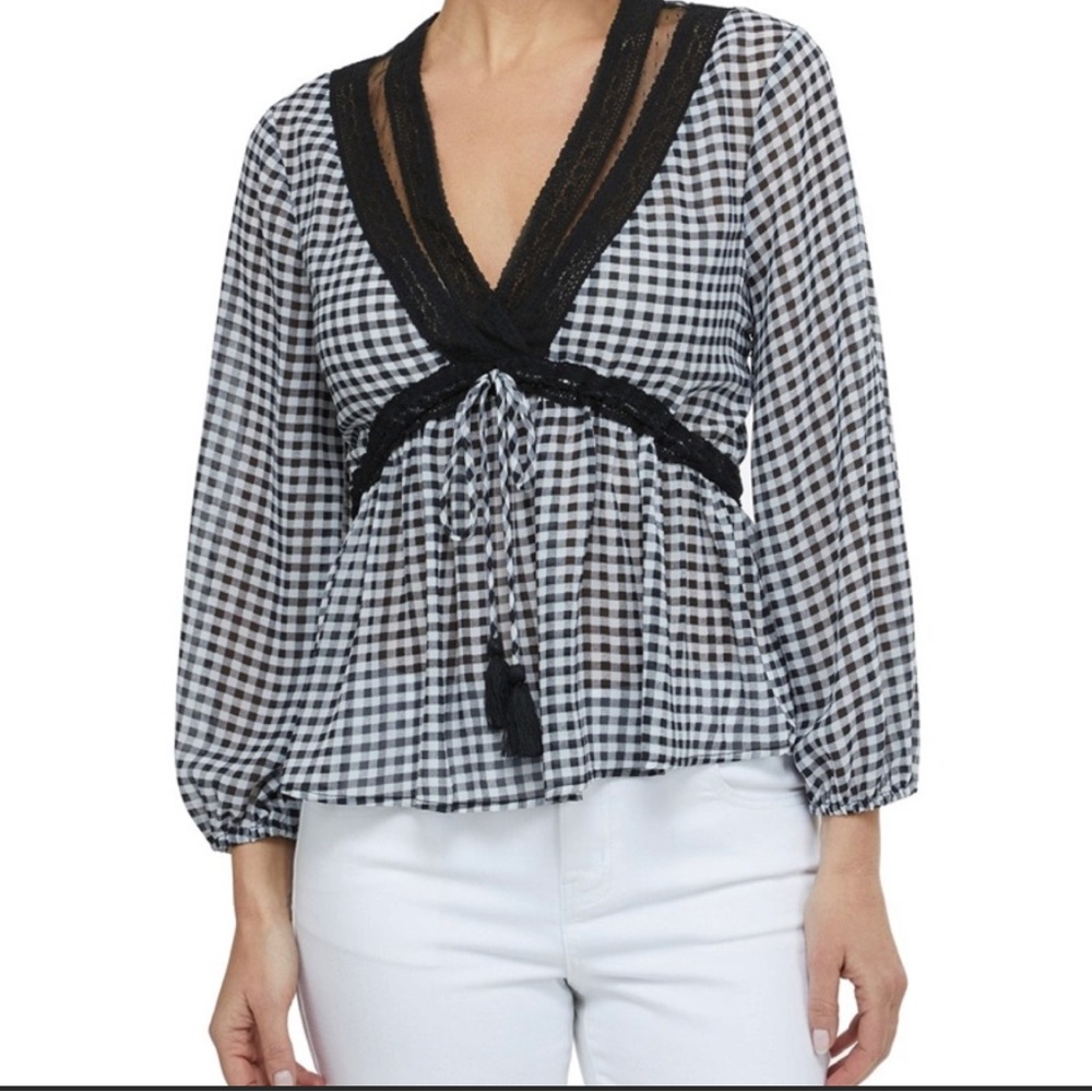 Laundry Gingham and Lace Blouse